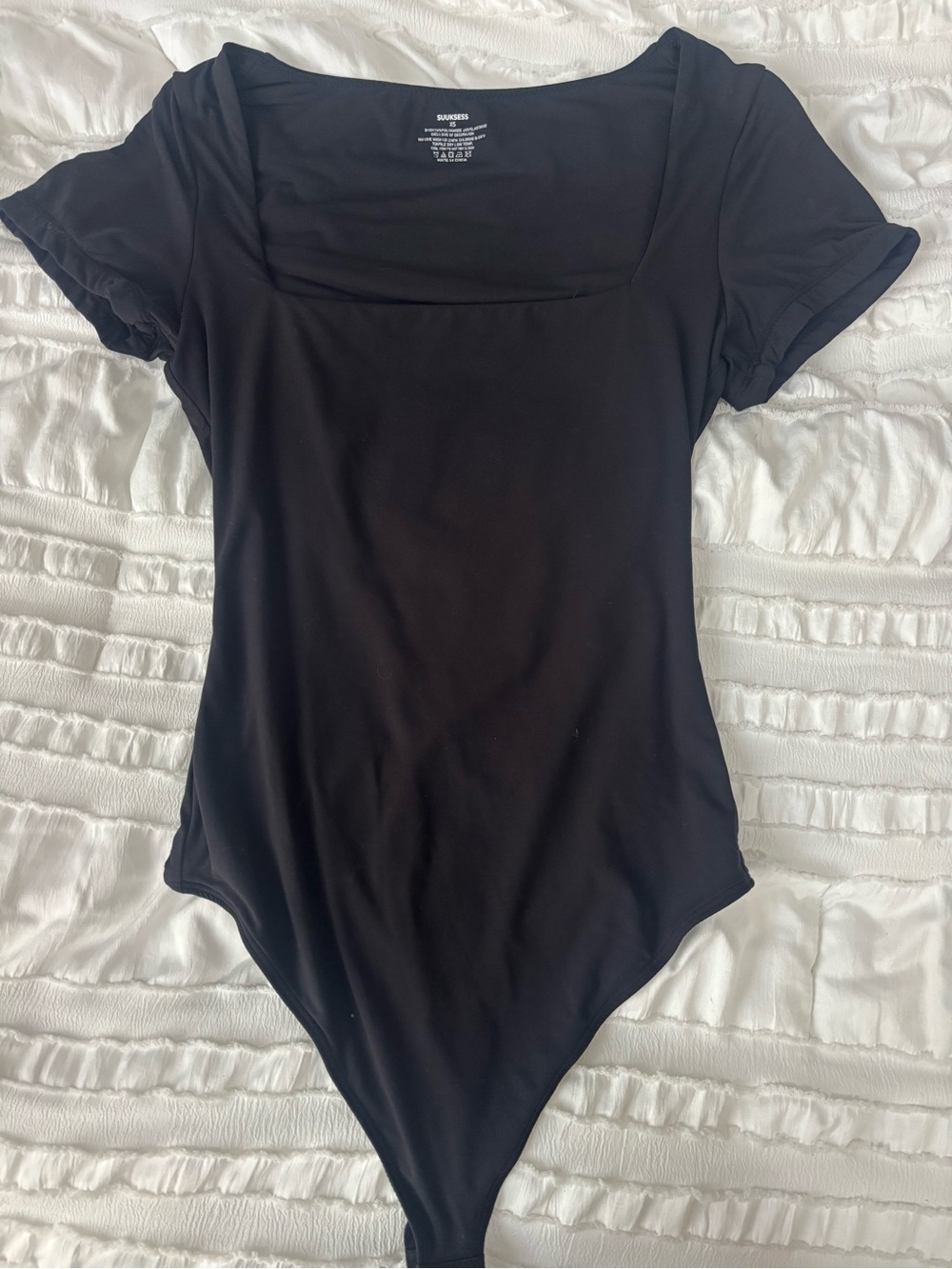 Women's Black Square-Neck Short Sleeve Bodysuit